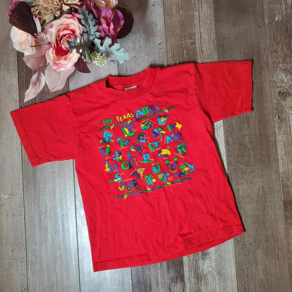 Fruit of the Loom Heavy Cotton Red ABCs of Texas Crewneck T-Shirt Boys Size 6/8 - Picture 4 of 11